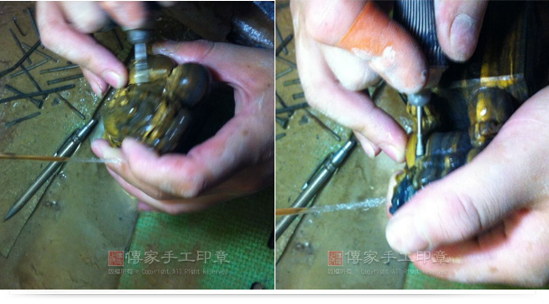 使用各種雕刻機器去雕刻黃麒麟的細節,從龍頭到馬身,以及細節鱗片的雕刻,都需要花好多時間去處理示意圖 使用各種雕刻機器去雕刻黃麒麟的細節,從龍頭到馬身,以及細節鱗片的雕刻,都需要花好多時間去處理。