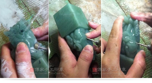 針對細部的線條,進行雕刻,從麒麟頭,到麒麟身,再到麒麟尾巴,依序完成細部的雕刻和修整示意圖 針對細部的線條,進行雕刻,從麒麟頭,到麒麟身,再到麒麟尾巴,依序完成細部的雕刻和修整。