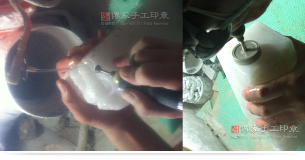 雕刻的過程,要不斷更換雕刻鑽頭,大的鑽頭著重於外型和輪廓,小的鑽頭著重於細節和雕刻龍麟示意圖 雕刻的過程,要不斷更換雕刻鑽頭,大的鑽頭著重於外型和輪廓,小的鑽頭著重於細節和雕刻龍麟。