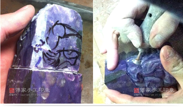 開始手工進行雕刻。雕刻工具從最大的鑽頭,逐漸換成小的鑽頭。過程當中還要不斷的更新構圖和修正,精雕細琢示意圖 開始手工進行雕刻。雕刻工具從最大的鑽頭,逐漸換成小的鑽頭。過程當中還要不斷的更新構圖和修正,精雕細琢。