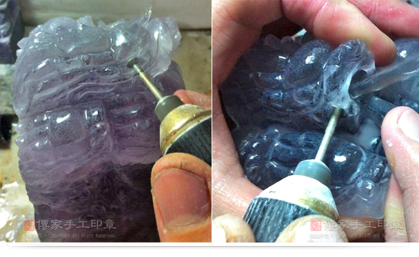 當外型雕刻出來後,接下來就要進行細節的雕刻,將九龍的細節雕刻、龍鱗、眼睛、鬍鬚、頭髮、爪子...等等示意圖 當外型雕刻出來後,接下來就要進行細節的雕刻,將九龍的細節雕刻、龍鱗、眼睛、鬍鬚、頭髮、爪子...等等。