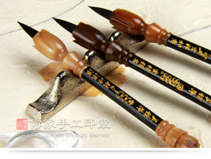 牛角材質的手工胎毛筆桿-圖片