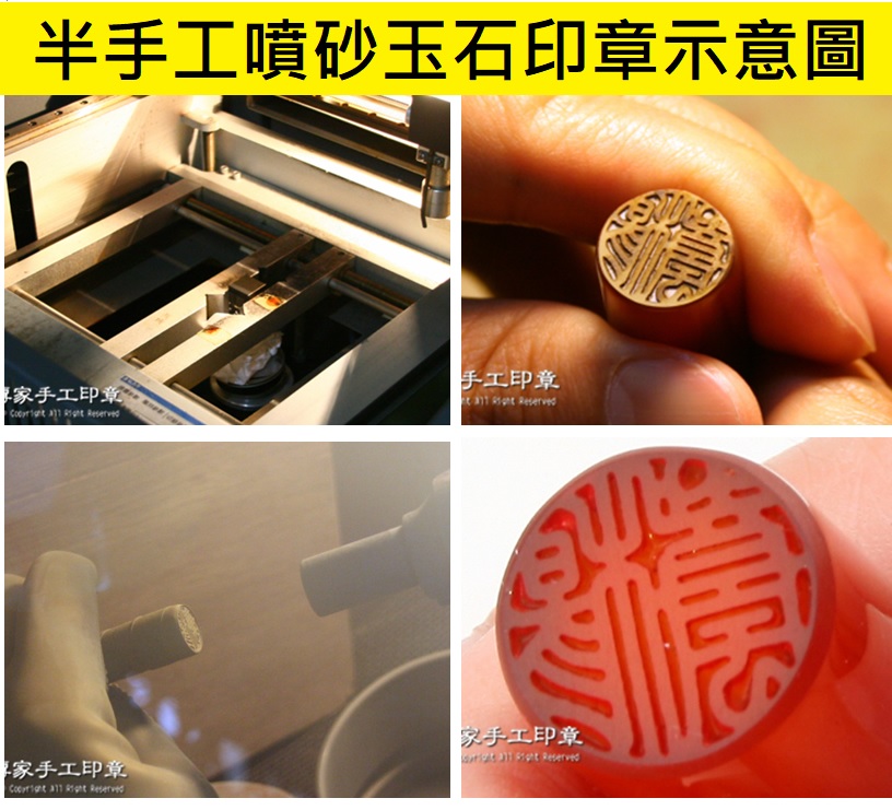 半手工噴砂印章：天然原色瑪瑙個人印章實際成品、印章作品分享、天然原色瑪瑙印章材質介紹。（銀行印鑑，一圓一方）傳家手工印章台中店。2022.02.25