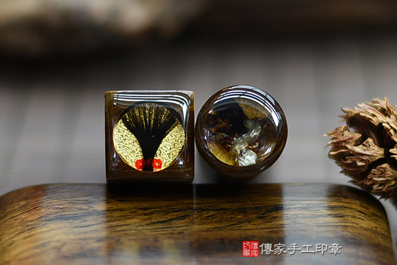 電腦刻印章：綠檀木臍帶章實際成品、印章作品分享、綠檀木印章材質介紹。（臍帶印章、肚臍章、肚臍印章，胎毛印章，一圓一方）傳家手工印章桃園店。2020.11.08 