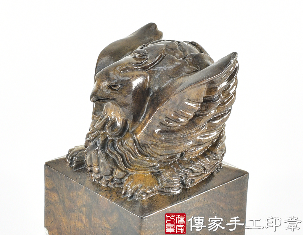 頂級黑檀木精雕鳳凰廟章：廟章、神明印章、大印章 (尺寸5.3x5.3x7.4公分)