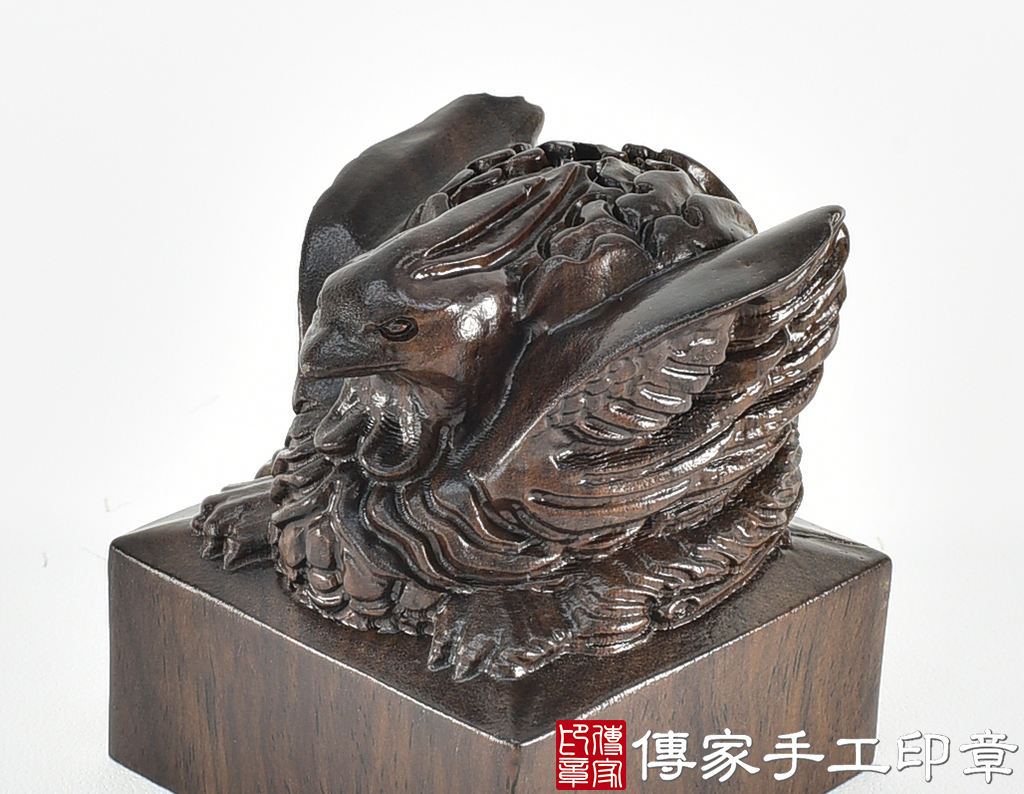 頂級黑檀木精雕鳳凰廟章：廟章、神明印章、大印章 (尺寸6.5x6.5x7.5公分)