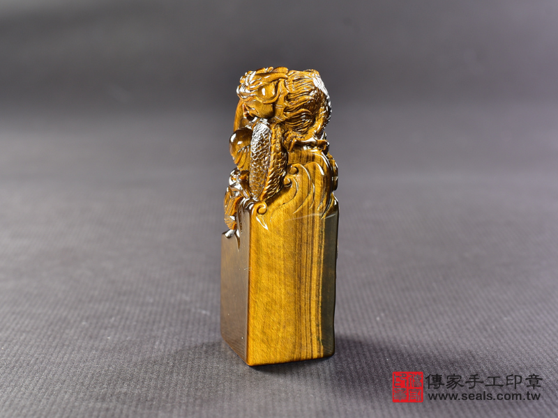傳家手工虎眼石精雕龍吐珠公司大小印章