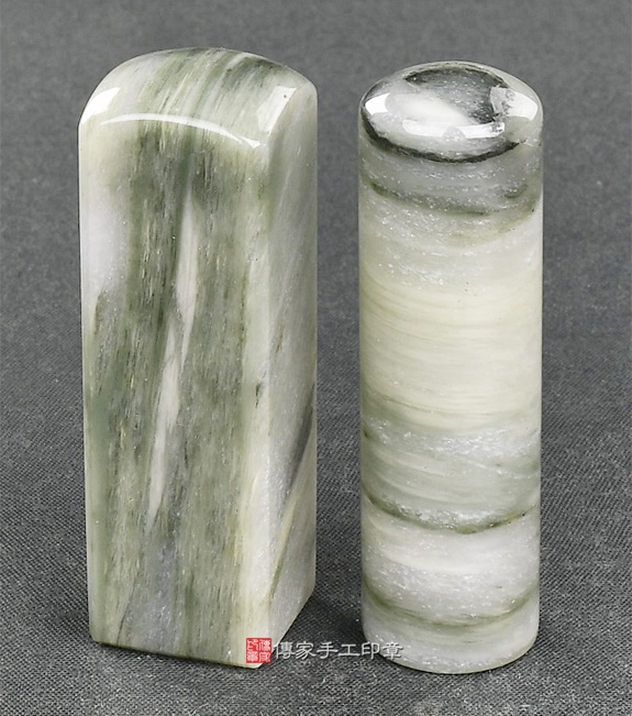 傳家手工印章實際成品：綠髮彩玉(第一級) 第1批料：開運印章、臍帶印章示意圖1