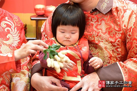 1桃園市八德區劉寶寶古禮抓周祝福活動: 【吃花生】：讓寶寶好事花生、長壽。  吃花生的抓周儀式，是讓孩子好事花生，長壽。照片21