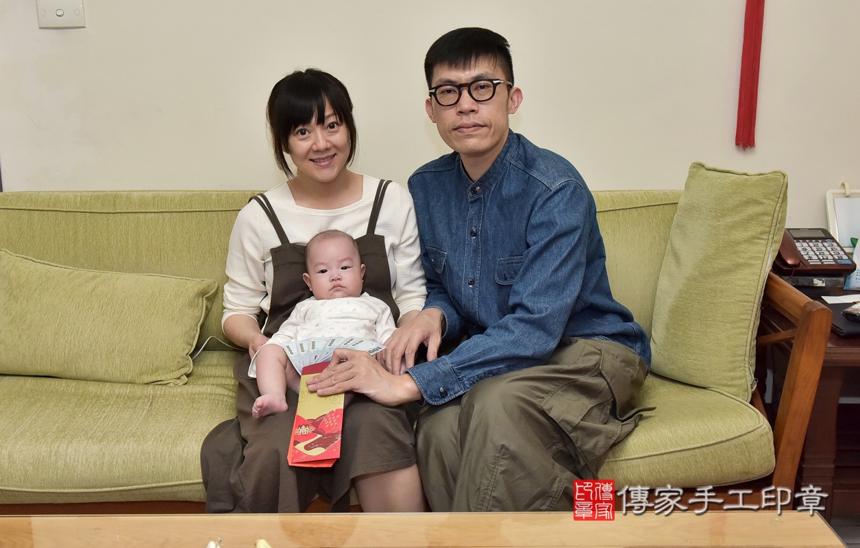 為寶寶準備1000元大鈔，五帝錢和紅包袋。  紅包袋裡面裝千元大鈔：象徵「孩子能賺大錢」，  五帝錢：象徵「代表盛世吉祥和富貴」。  讓寶寶榮華富貴享不完，長大以後寶寶會賺好多錢錢，要記得孝順爸爸媽媽喔~