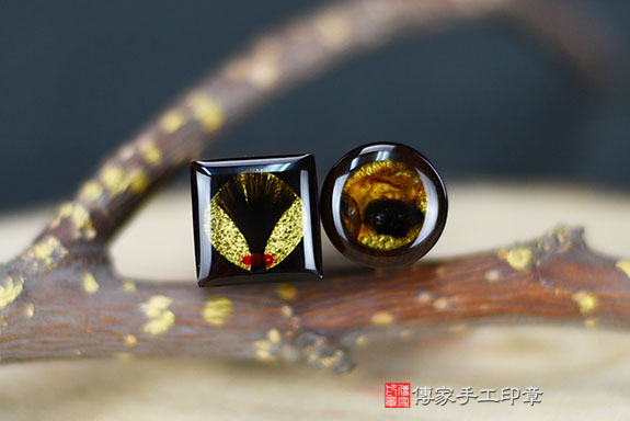 電腦刻印章：紅紫檀木臍帶章實際成品、印章作品分享、紅紫檀木印章材質介紹。（臍帶印章、肚臍章、肚臍印章，胎毛印章，一圓一方）傳家手工印章桃園店。2021.06.27