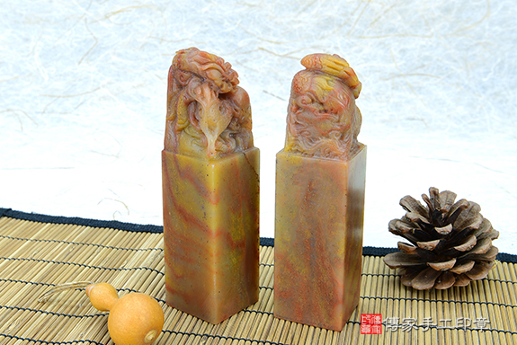 傳家手工印章實際成品：頂級壽山石精雕龍鳳對章：開運印章、紀念印章