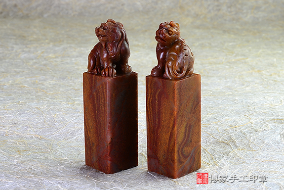 傳家手工印章實際成品：頂級壽山石精雕貔貅對章：開運印章、紀念印章