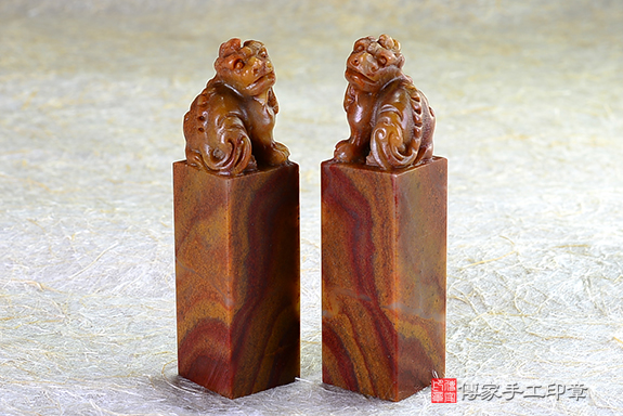 傳家手工印章實際成品：頂級壽山石精雕貔貅對章：開運印章、紀念印章