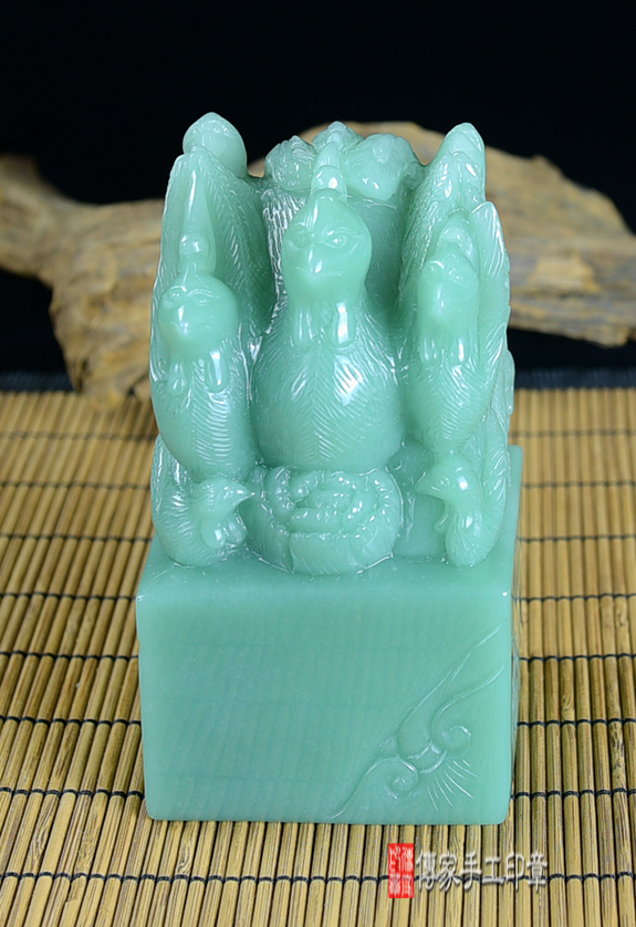 頂級綠東菱玉精雕三鳳凰:廟章、神明印章、大印章 頂級綠東菱玉精雕三鳳凰:廟章、神明印章、大印章