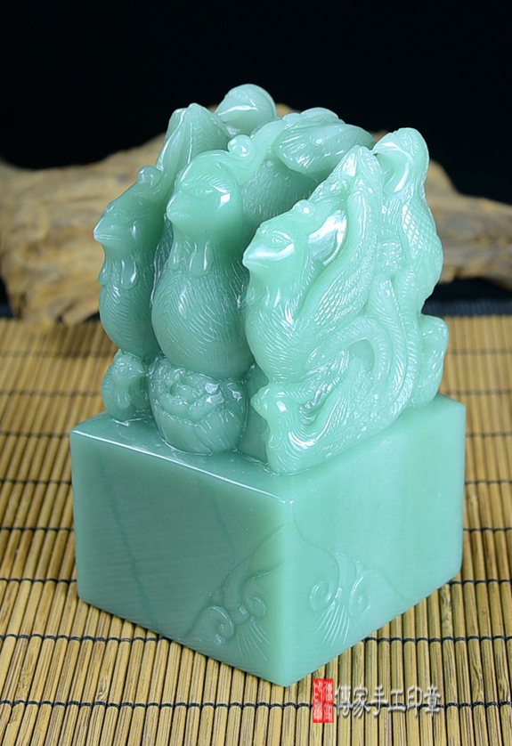 頂級綠東菱玉精雕三鳳凰:廟章、神明印章、大印章 頂級綠東菱玉精雕三鳳凰:廟章、神明印章、大印章