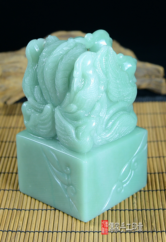 頂級綠東菱玉精雕三鳳凰:廟章、神明印章、大印章 頂級綠東菱玉精雕三鳳凰:廟章、神明印章、大印章
