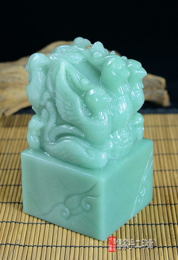 頂級綠東菱玉精雕三鳳凰:廟章、神明印章、大印章 頂級綠東菱玉精雕三鳳凰:廟章、神明印章、大印章