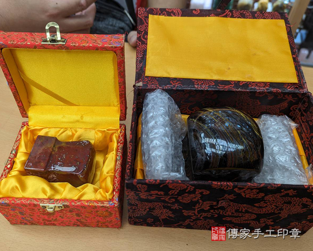 顧客滿意推薦代刻宮廟印章-台中市北區-陳先生。印章材質：半手工噴砂水草玉。2024.03.25