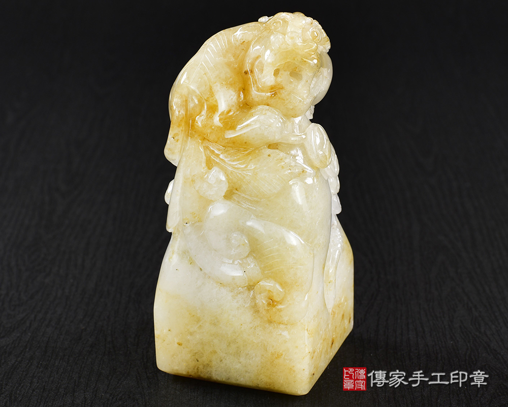 傳家手工印章實際成品：頂級新疆黃玉精雕貔貅廟章：廟章、神明印章、大印章