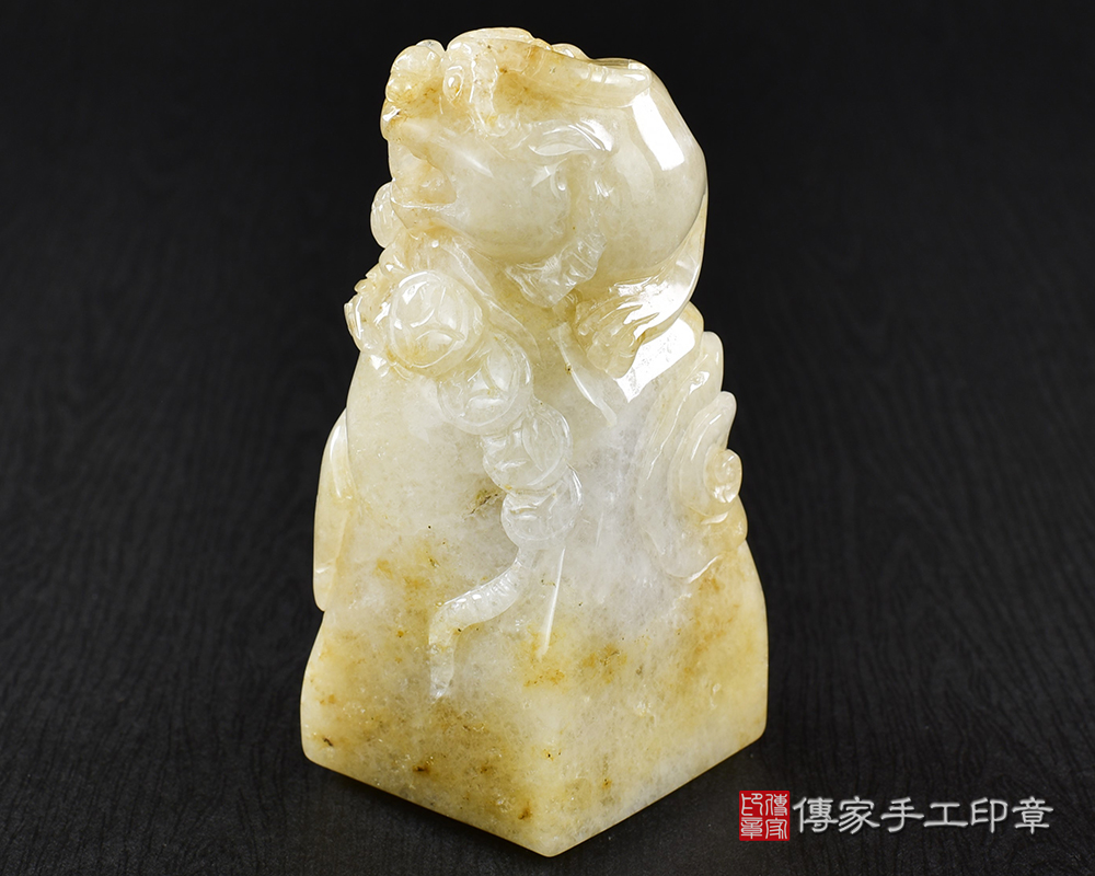 傳家手工印章實際成品：頂級新疆黃玉精雕貔貅廟章：廟章、神明印章、大印章