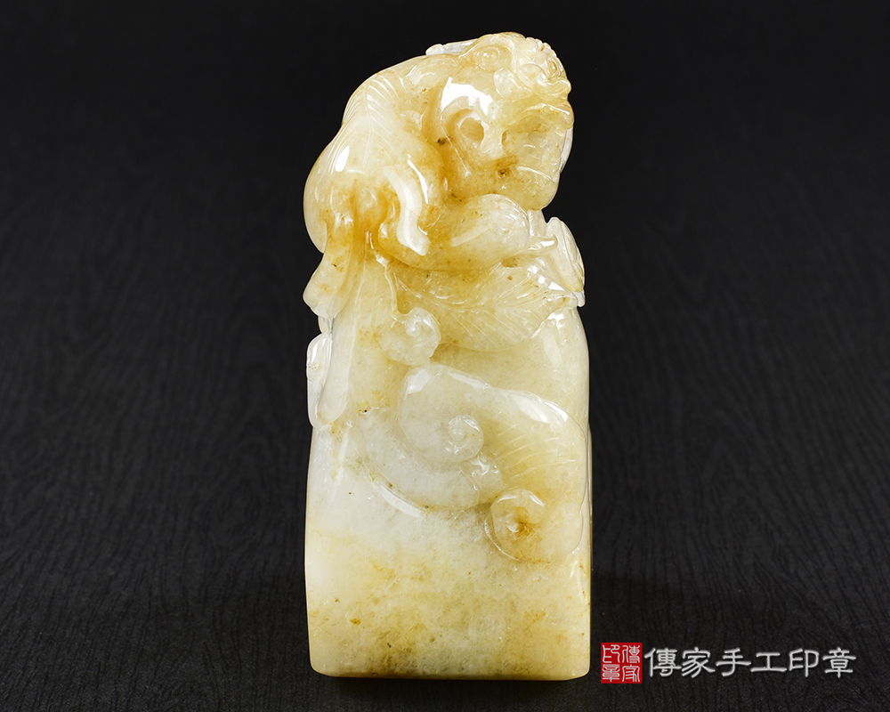 傳家手工印章實際成品：頂級新疆黃玉精雕貔貅廟章：廟章、神明印章、大印章