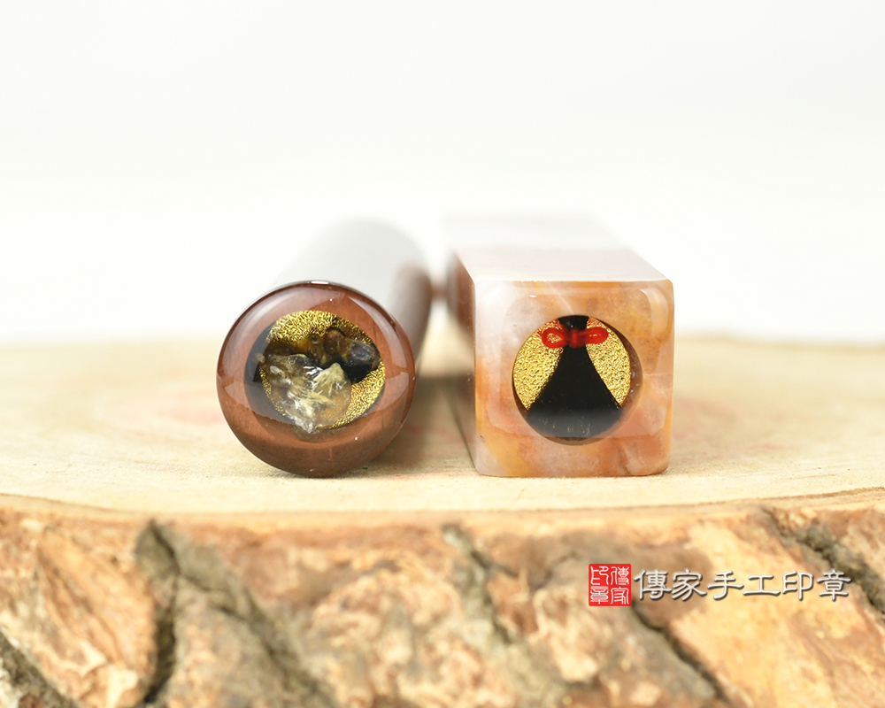 紅虎眼石臍帶印章、三彩漢玉胎毛印章、臍髮印章、開運印章 傳家手工印章台中店2025.09.02