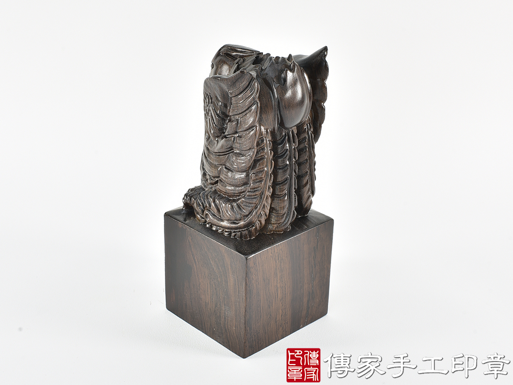 頂級黑檀木精雕鳳凰廟章:廟章、神明印章、大印章 (尺寸7.5x7.5x18公分)