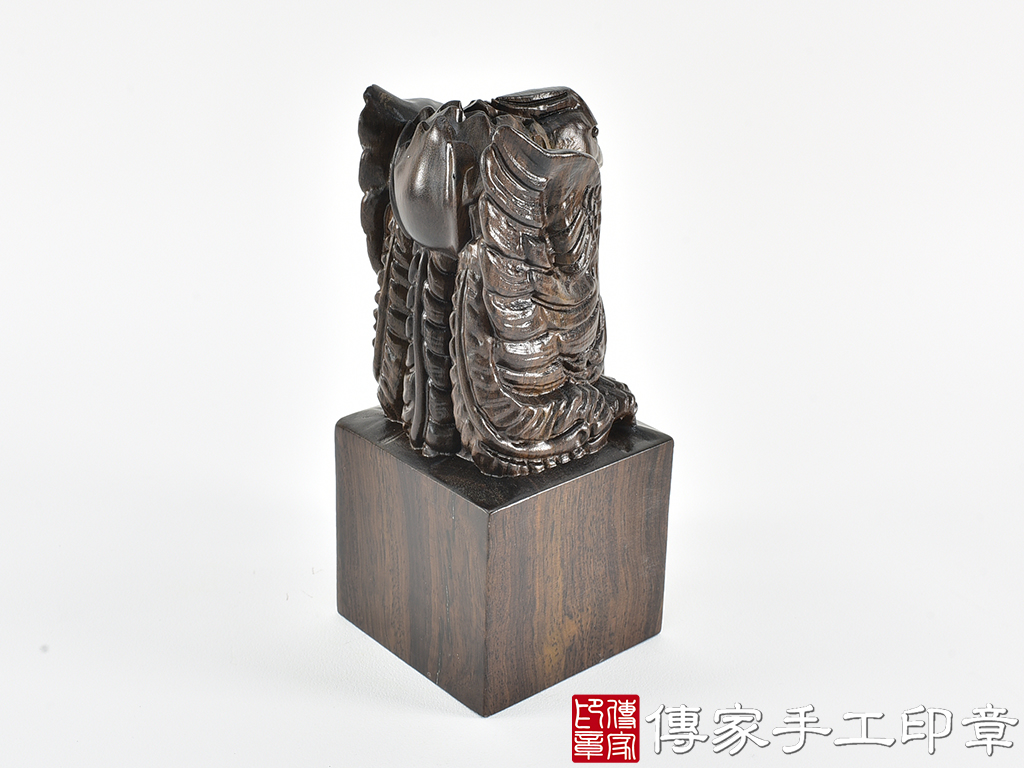 頂級黑檀木精雕鳳凰廟章:廟章、神明印章、大印章 (尺寸7.5x7.5x18公分)