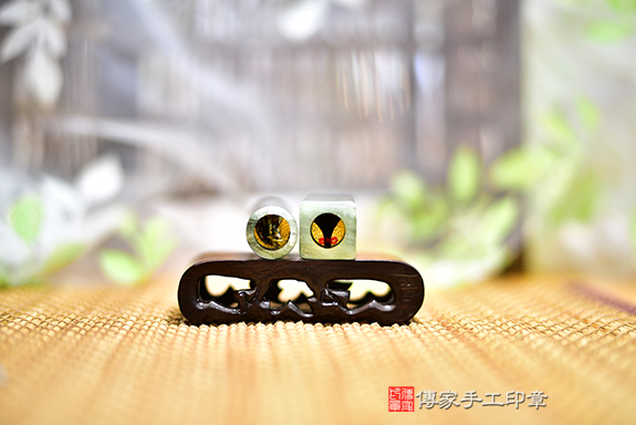 翠色流轉 紋理自然 綠髮彩玉臍帶胎毛印章 傳家手工印章桃園店2026.06.24