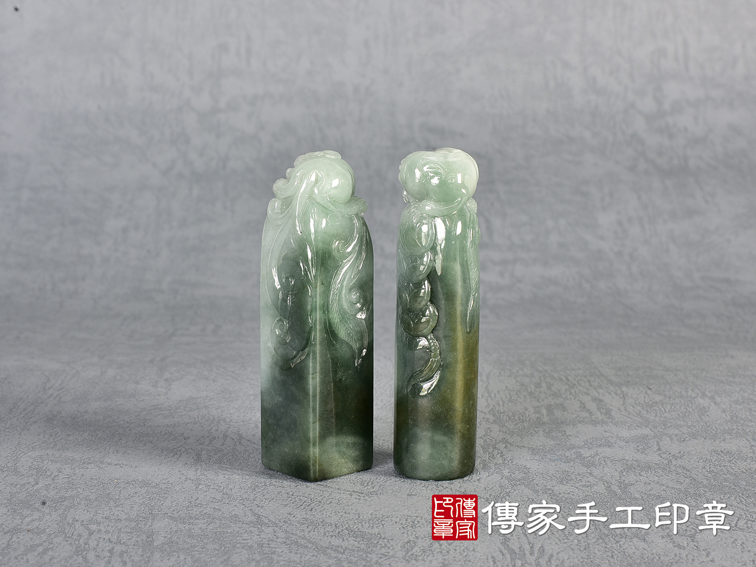 頂級漸層白底青飄花翡翠精雕貔貅印章:開運印章、臍帶印章 (尺寸1.9公分x1.9公分x7公分) 3.jpg