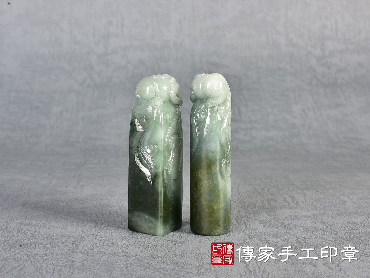 頂級漸層白底青飄花翡翠精雕貔貅印章:開運印章、臍帶印章 (尺寸1.9公分x1.9公分x7公分) 4.jpg