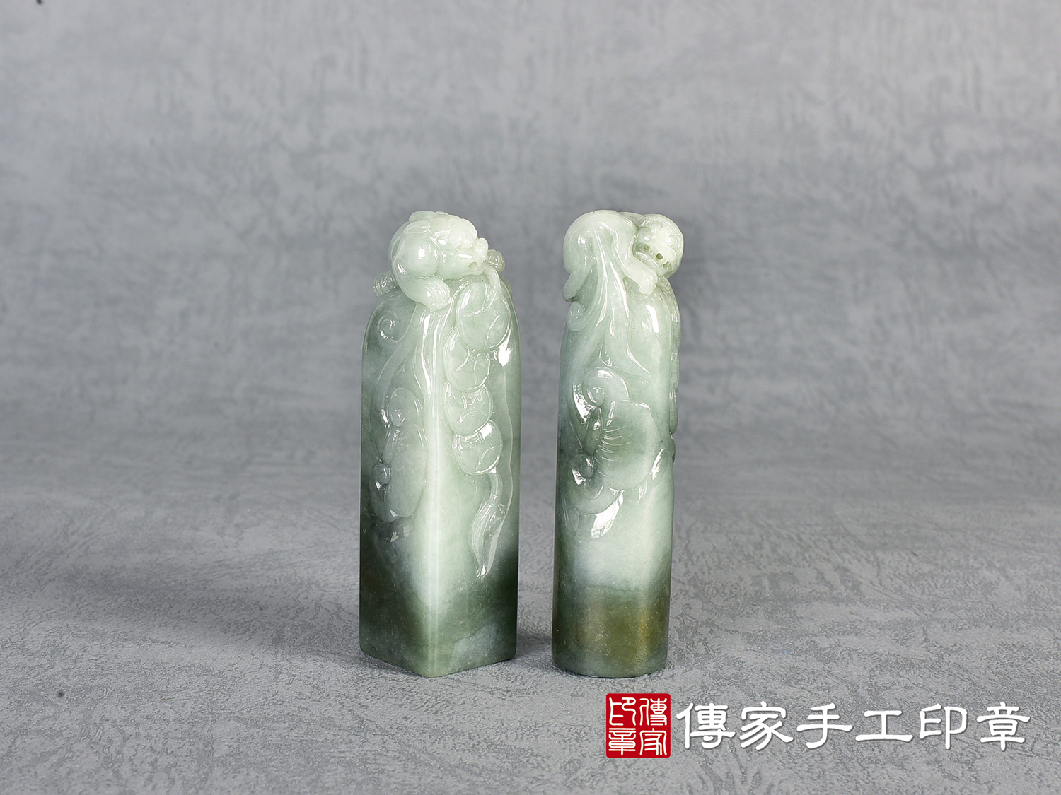 頂級漸層白底青飄花翡翠精雕貔貅印章:開運印章、臍帶印章 (尺寸1.9公分x1.9公分x7公分) 5.jpg