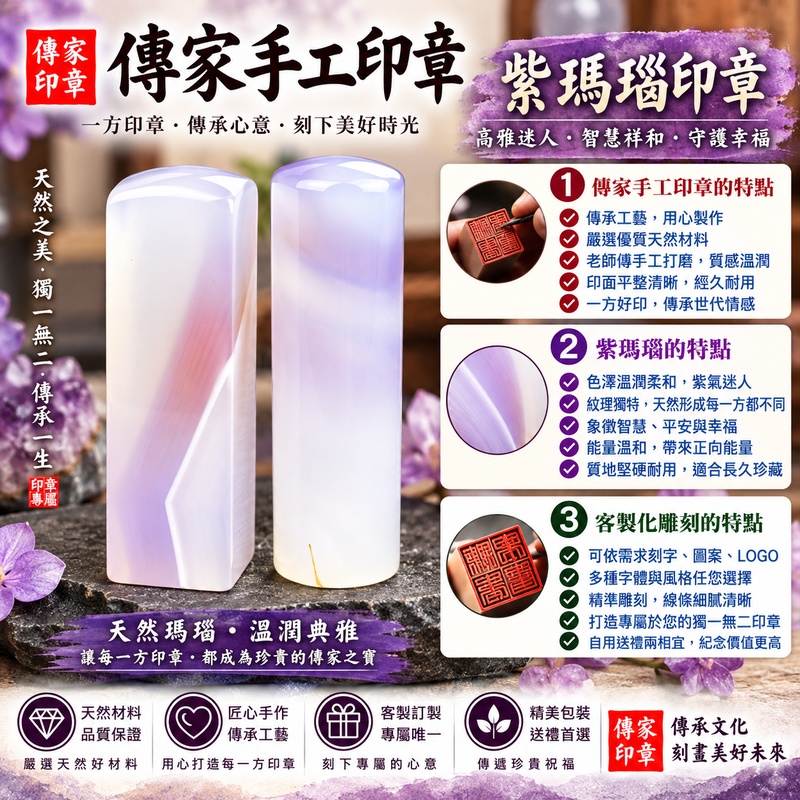 【全手工噴砂紫瑪瑙個人方章+粉晶個人圓章|天然紫色瑪瑙沉穩雅緻、柔美粉晶溫潤細膩,手工刻下專屬姓名,象徵平安順遂、圓滿幸福與美好相伴】 【全手工噴砂紫瑪瑙個人方章+粉晶個人圓章|天然紫色瑪瑙沉穩雅緻、柔美粉晶溫潤細膩,手工刻下專屬姓名,象徵平安順遂、圓滿幸福與美好相伴】