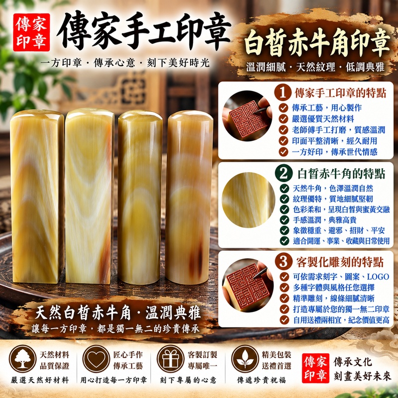 【全手工篆刻白皙赤牛角公司大小章|天然牛角色澤溫潤雅緻,傳統手工篆刻企業專屬印鑑,象徵根基穩固、誠信經營、事業順遂與商運昌隆】 【全手工篆刻白皙赤牛角公司大小章|天然牛角色澤溫潤雅緻,傳統手工篆刻企業專屬印鑑,象徵根基穩固、誠信經營、事業順遂與商運昌隆】