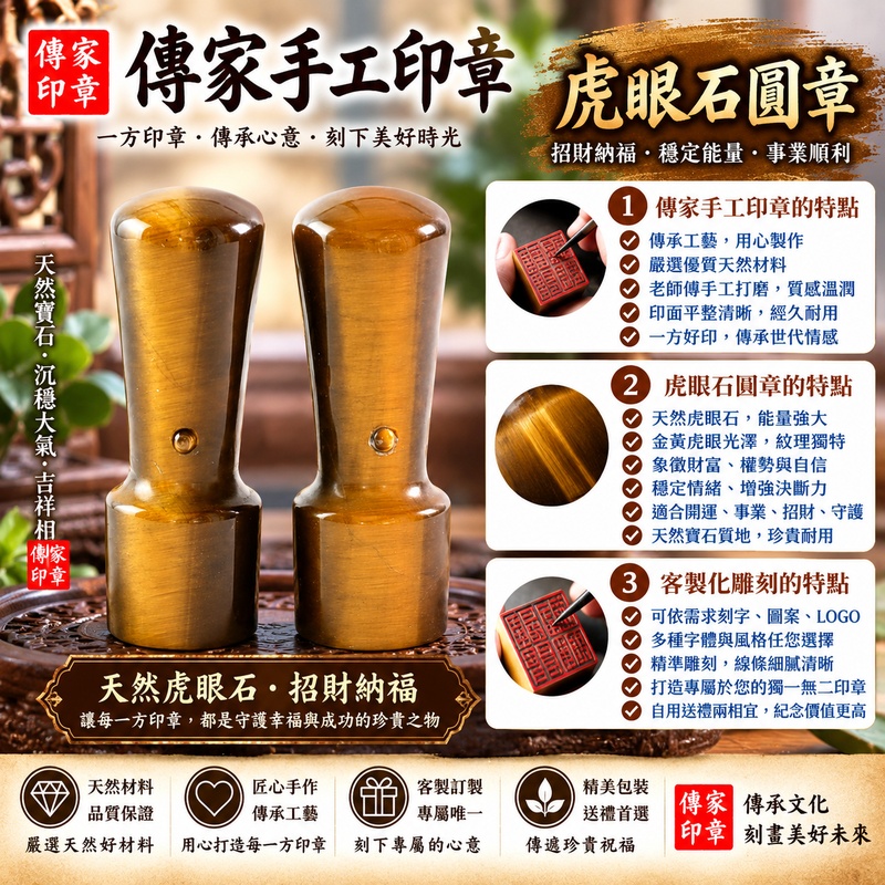 【全手工噴砂虎眼石圓個人章|天然虎眼光澤沉穩大器,手工刻製專屬姓名印記,象徵圓滿順遂、穩健前行、事業順心與福氣相伴】 【全手工噴砂虎眼石圓個人章|天然虎眼光澤沉穩大器,手工刻製專屬姓名印記,象徵圓滿順遂、穩健前行、事業順心與福氣相伴】