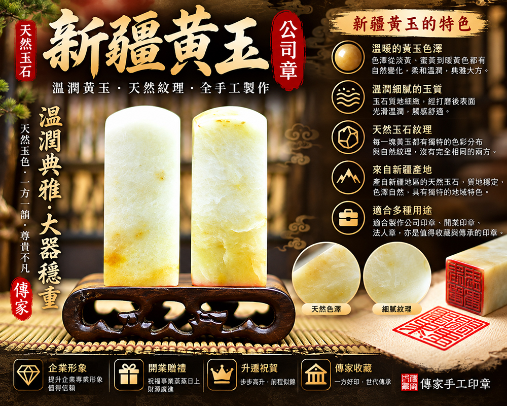 暖金玉色・細膩玉質 新疆黃玉公司印章 傳家印章桃園店 115.9.12 暖金玉色・細膩玉質 新疆黃玉公司印章 傳家印章桃園店 115.9.12