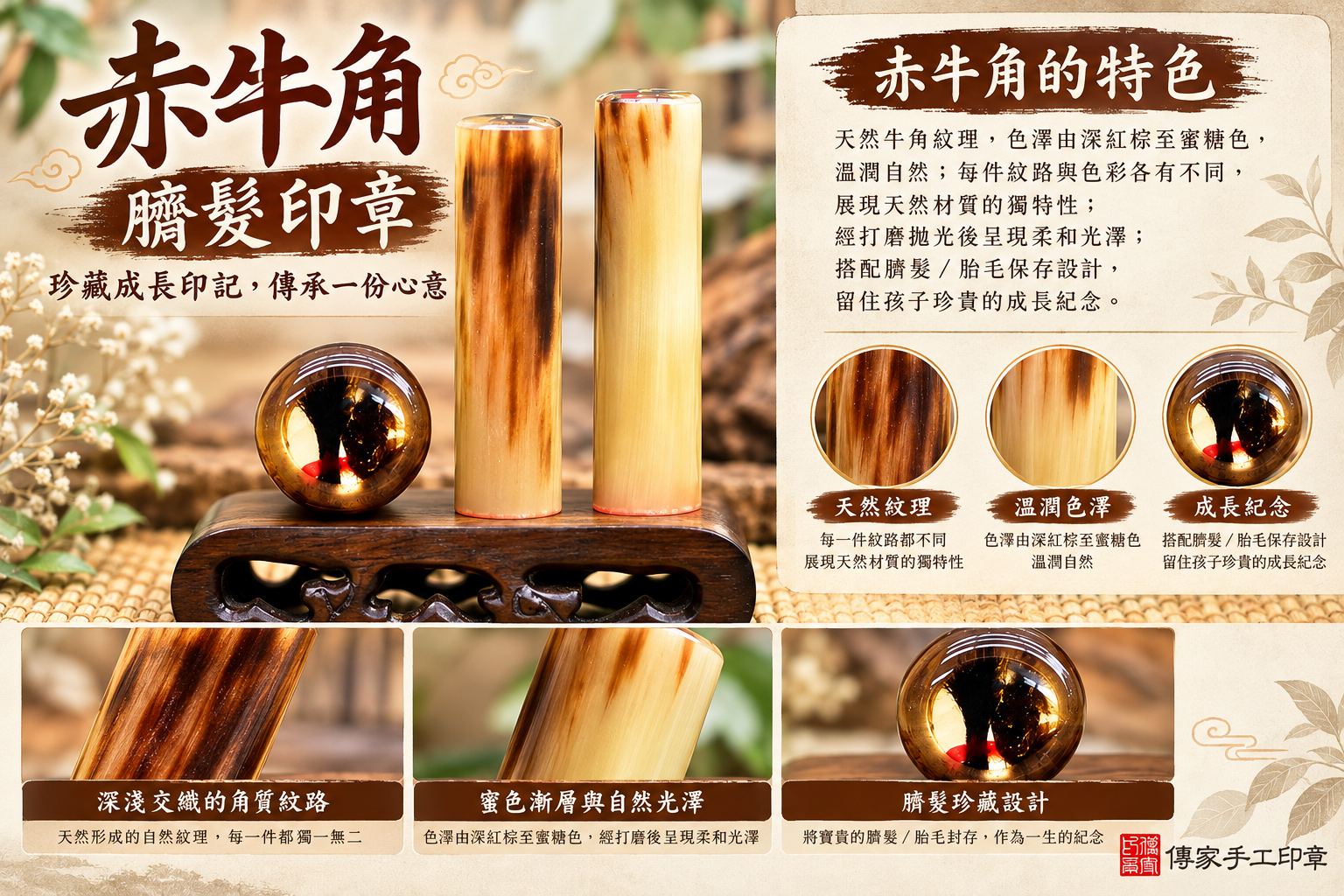 以角為材以印傳情 赤牛角臍髮印章 傳家印章桃園店 115.10.8 以角為材以印傳情 赤牛角臍髮印章 傳家印章桃園店 115.10.8