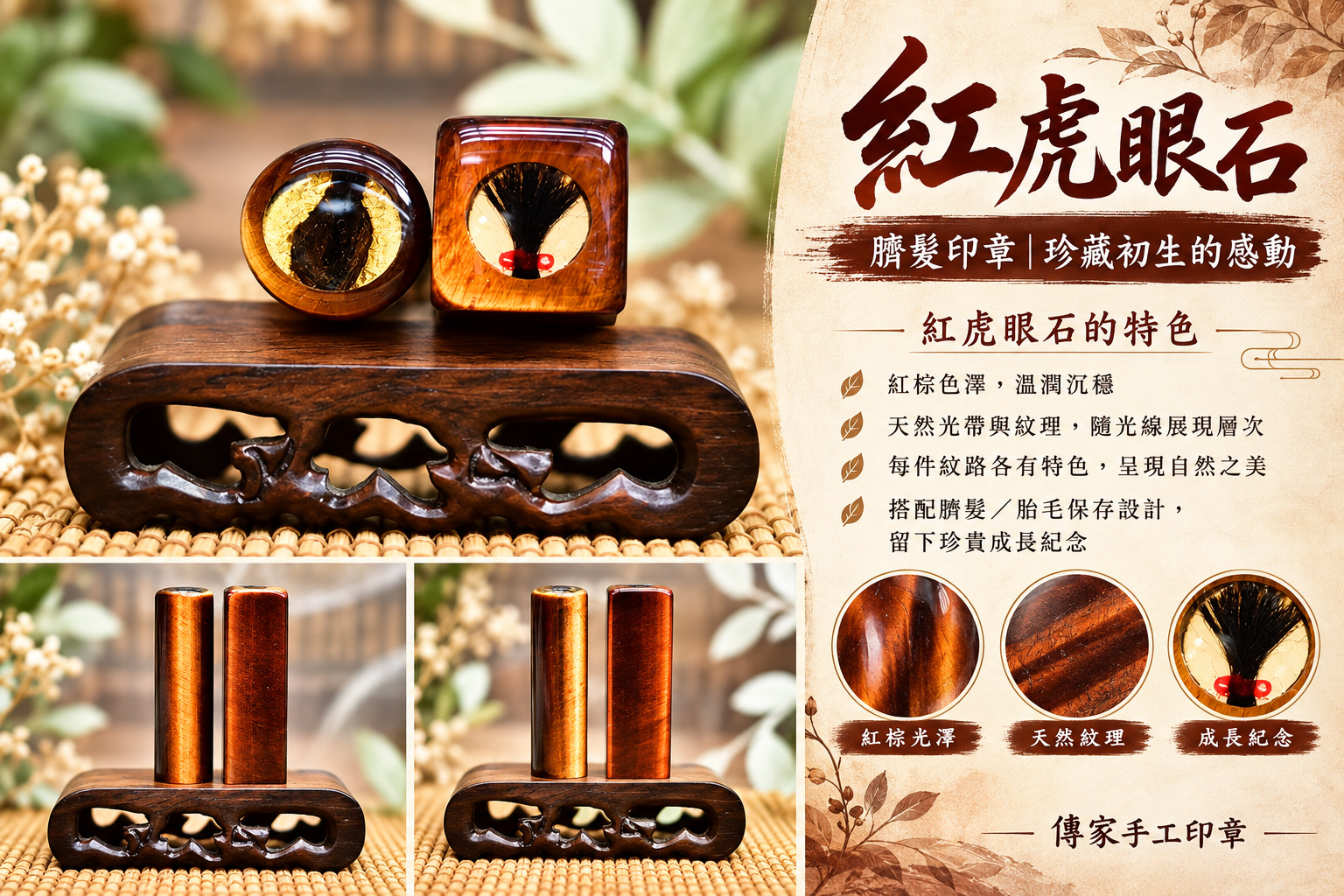 紅棕深處，自有流光  紅虎眼石臍髮印章 傳家印章桃園店115.10.10