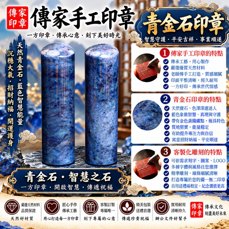 【半手工噴砂青金石臍帶圓章|天然青金石深藍典雅、金色礦物紋理獨特、寶寶臍帶珍藏紀念、客製化專屬姓名雕刻,象徵智慧成長、母子情深、平安健康、圓滿幸福、吉祥納福與福運綿延】 【半手工噴砂青金石臍帶圓章|天然青金石深藍典雅、金色礦物紋理獨特、寶寶臍帶珍藏紀念、客製化專屬姓名雕刻,象徵智慧成長、母子情深、平安健康、圓滿幸福、吉祥納福與福運綿延】