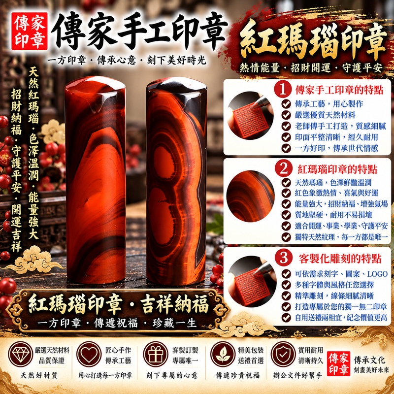 【半手工噴砂紅瑪瑙個人雙章|天然紅瑪瑙鮮紅喜氣、溫潤細緻寶石質感、天然石紋典雅獨特、傳統半手工噴砂雕刻工藝、客製化專屬姓名印章、一組兩方個人印章,象徵鴻運當頭、平安吉祥、事業順遂、貴人相助、財運亨通與福運綿延】 【半手工噴砂紅瑪瑙個人雙章|天然紅瑪瑙鮮紅喜氣、溫潤細緻寶石質感、天然石紋典雅獨特、傳統半手工噴砂雕刻工藝、客製化專屬姓名印章、一組兩方個人印章,象徵鴻運當頭、平安吉祥、事業順遂、貴人相助、財運亨通與福運綿延】